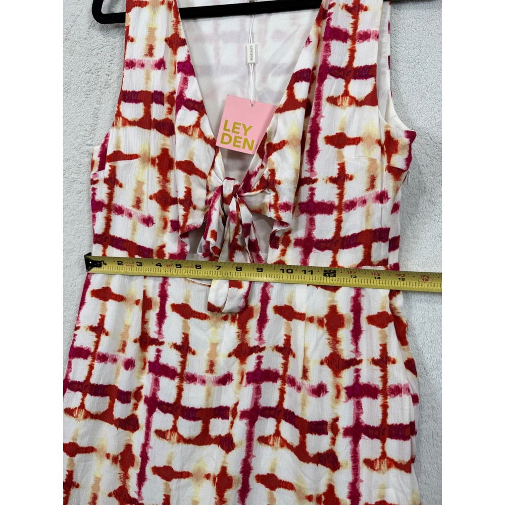 Leyden Womens Tie Dye Grid Tie Front High Low Midi Dress Red Orange Large NEW - Picture 5 of 10